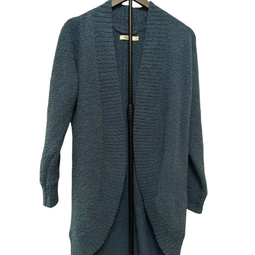 UGG Cardigan Sweater Blue Fuzzy Sherpa Open Front Women XS 1098870